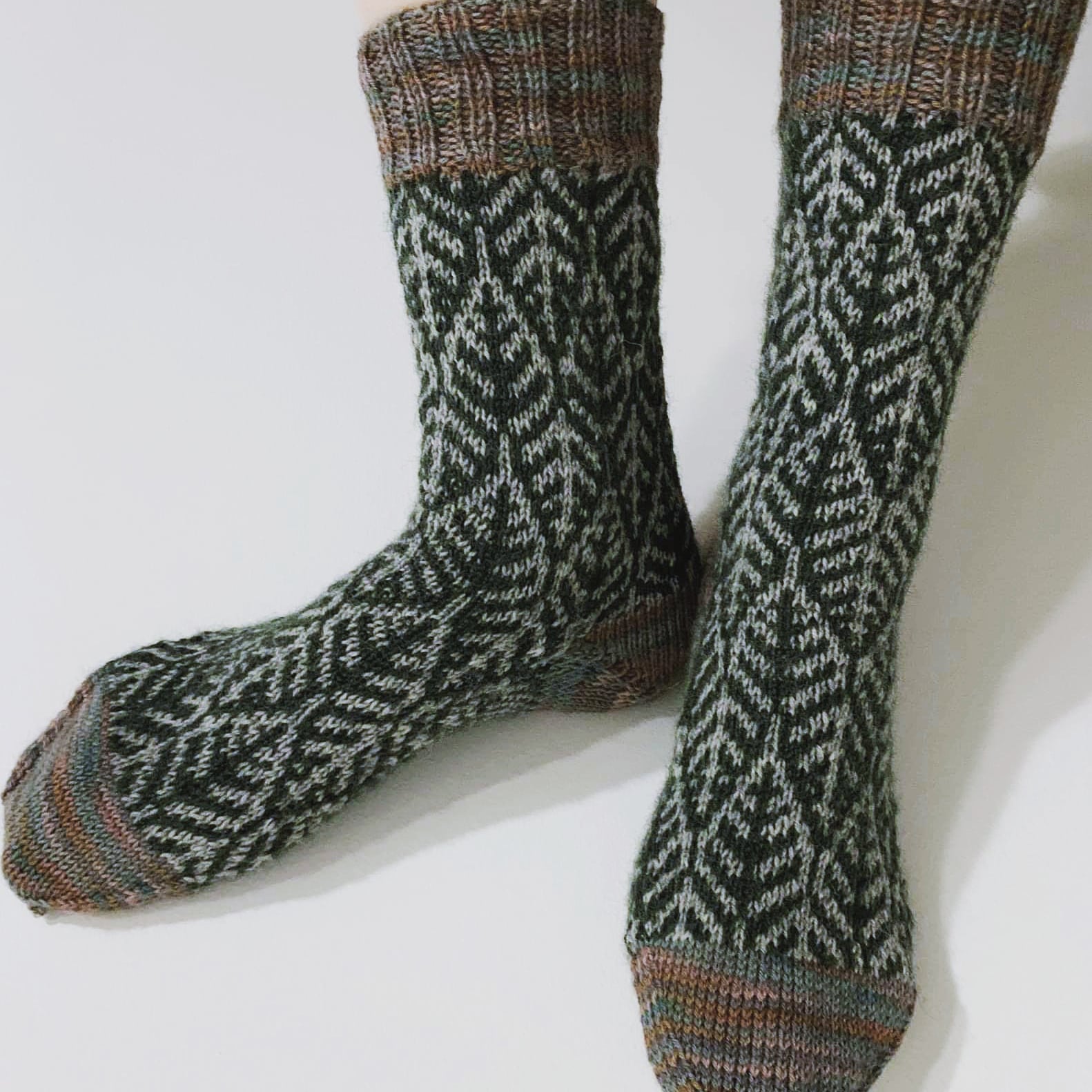 A pair of patterned wool hiking socks